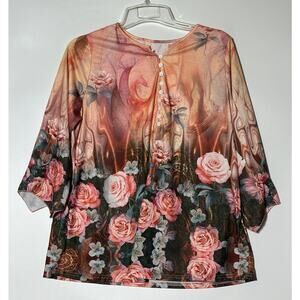 Womens Plus 2XL Top Cottagecore GardenFairy Roses Floral Feminine Ethereal Flowy